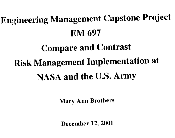 NASA versus Army: Free Capstone Project samples and Examples