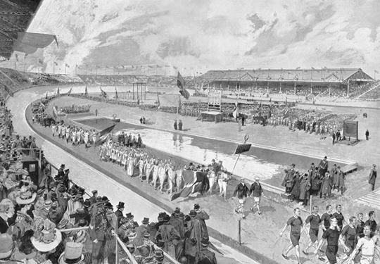 Engraving of the opening parade from the <em></p>
<p id=