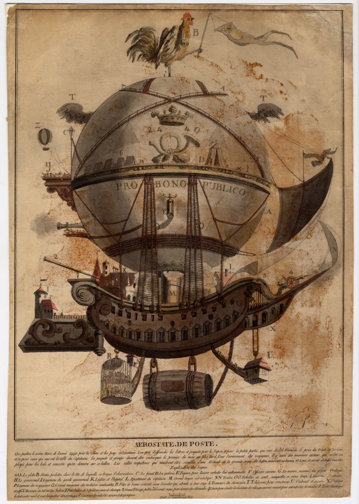 Print by Balthasar Anton Dunker, probably dating to 1784, depicting the twenty-fifth-century postal balloon.