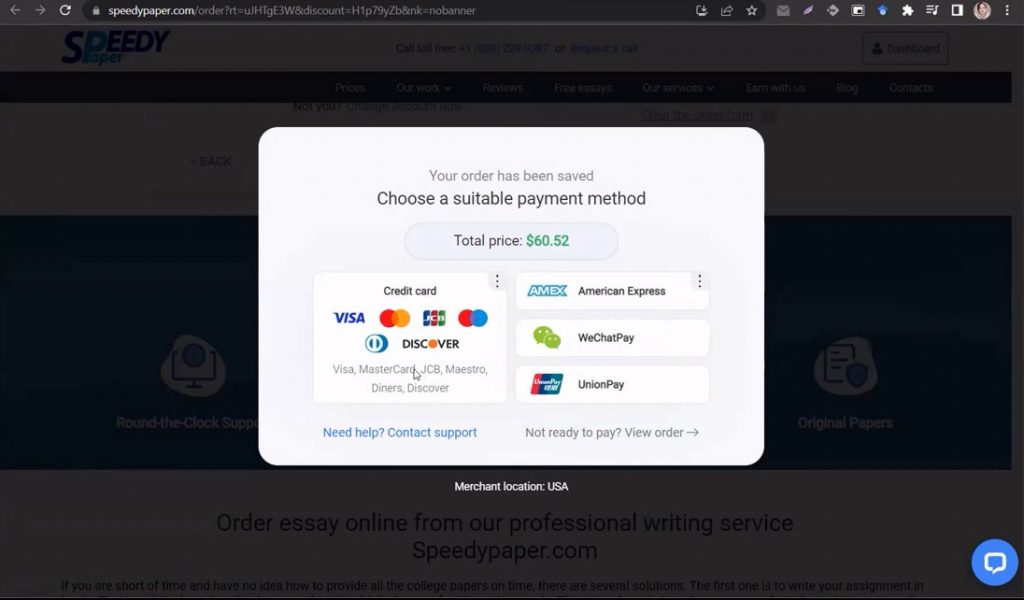 Payment options at SpeedyPaper.com