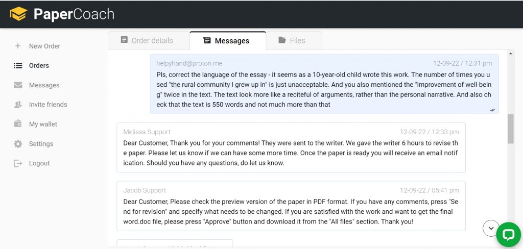 Asking for revisions at PaperCoach.net
