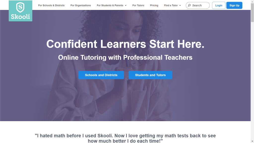 A screenshot of the Skooli homepage