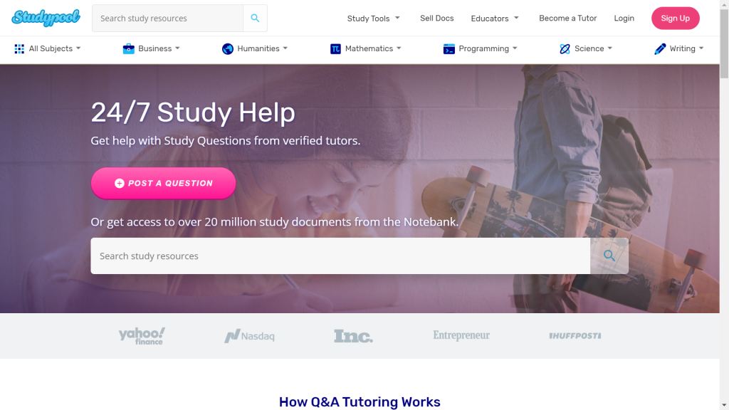 A screenshot of the Studypool homepage