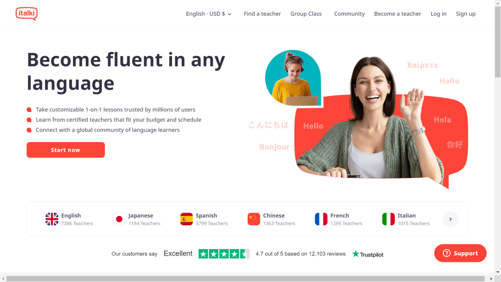 A screenshot of the iTalki homepage