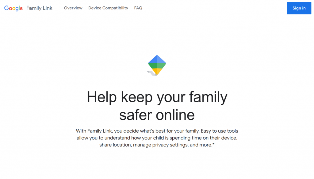 A screenshot of the Google Family Link homepage
