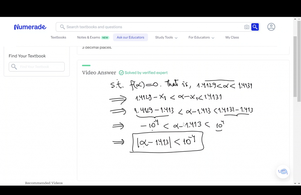 A screenshot of Numerade Video Solution 