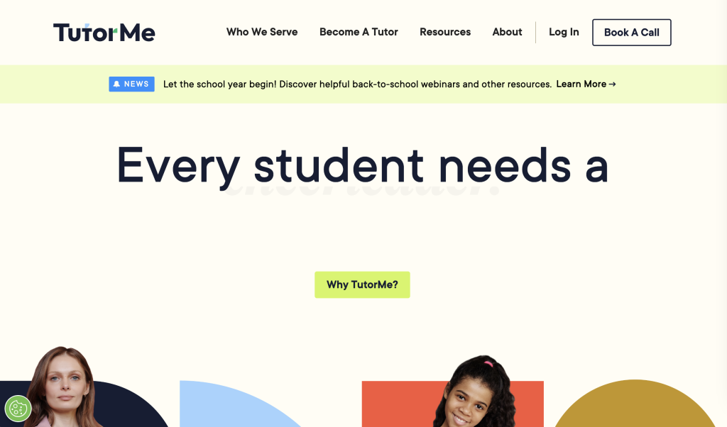 A screenshot of the TutorMe homepage from the list of best tutoring sites for teachers