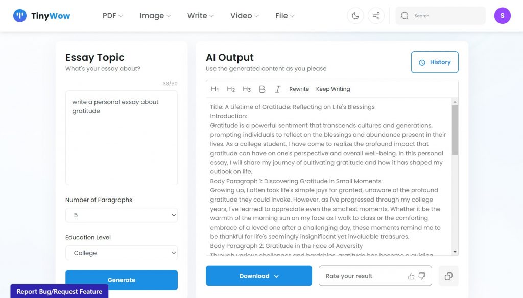 Ensayo generado en Tinywow