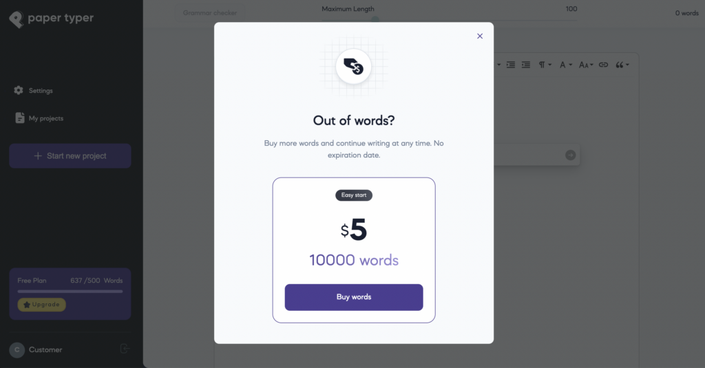 A screenshot of pricing plans at PapertyperAI