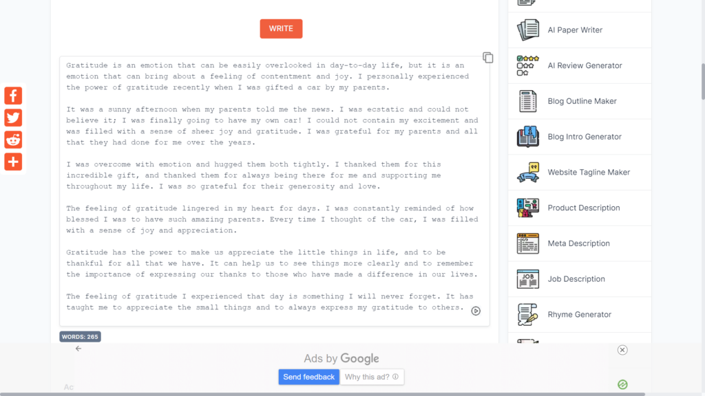 Generated essay at Tool Baz