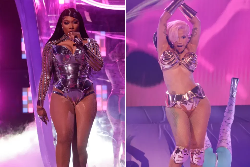 Image showing Cardi B Cardi B and Megan Thee Stallion performing WAP during Grammy's