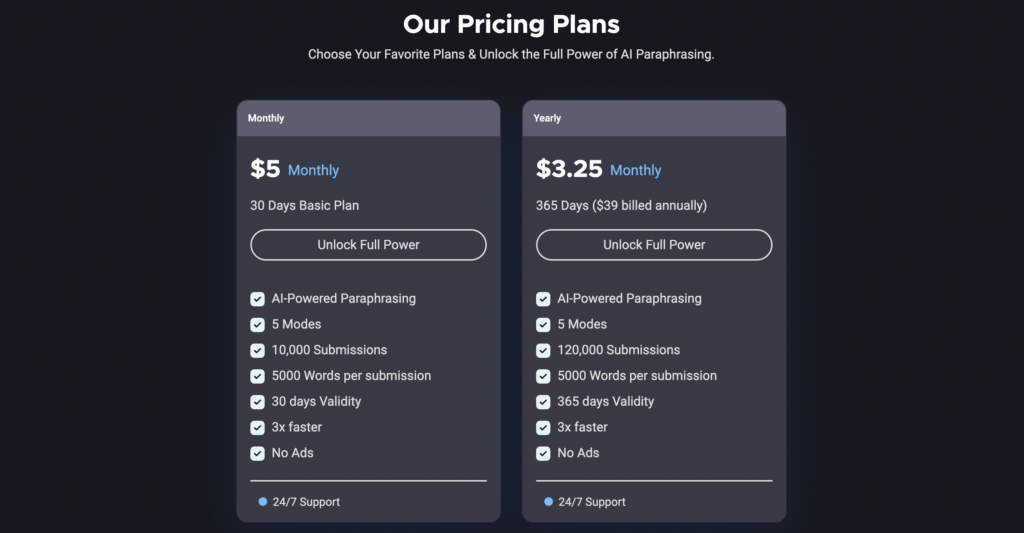 Paraphrase-Online.com Pricing Plans