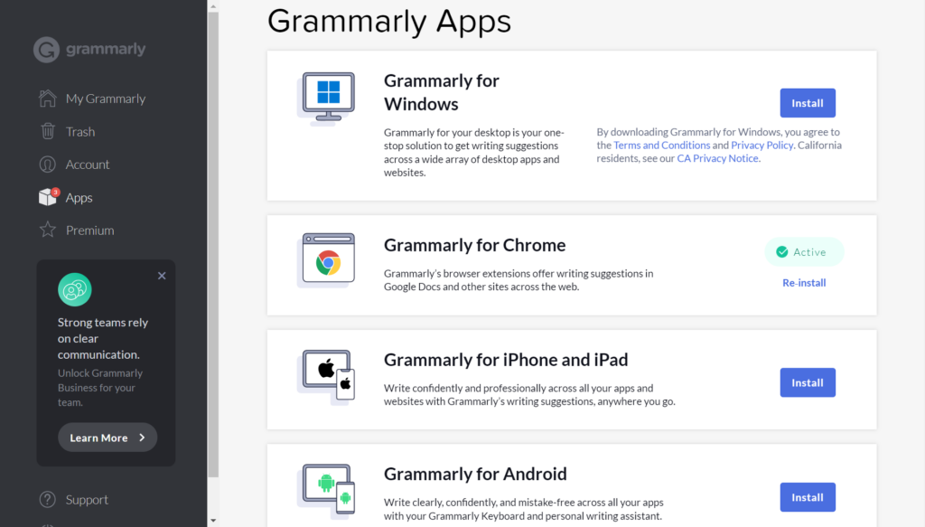 A screenshot of installment options at Grammarly