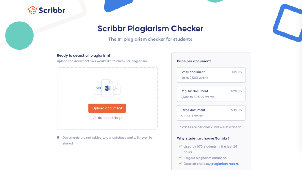 A screenshot of the uploading documents for scanning at Scribbr