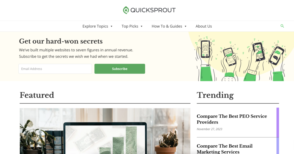 A screenshot of QuickSprout.com homepage