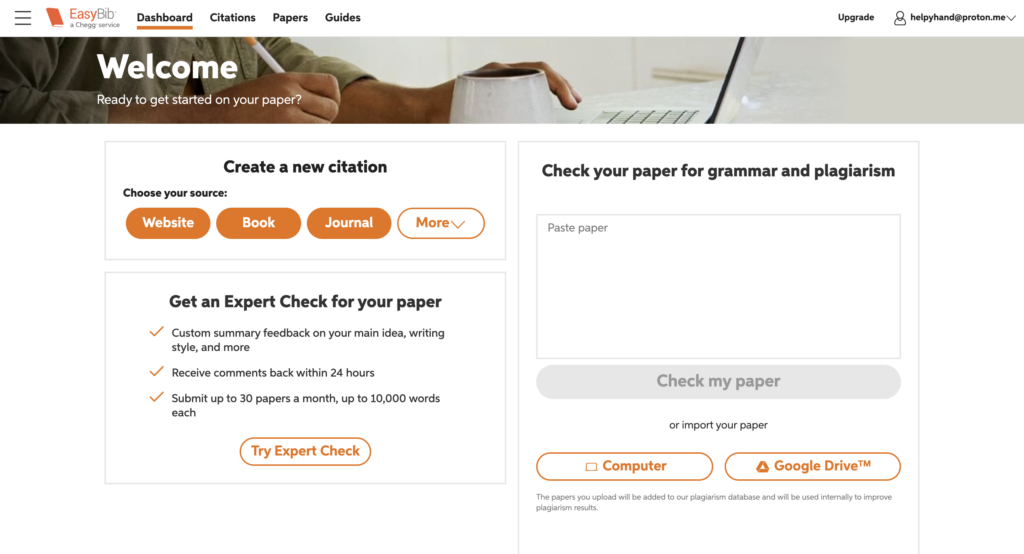 A screenshot of a dashboard at Easybib Plagiarism Detector