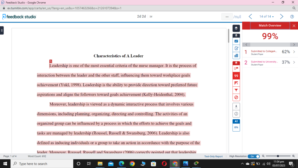 Plagiarism detection in Internet text by Turnitin 