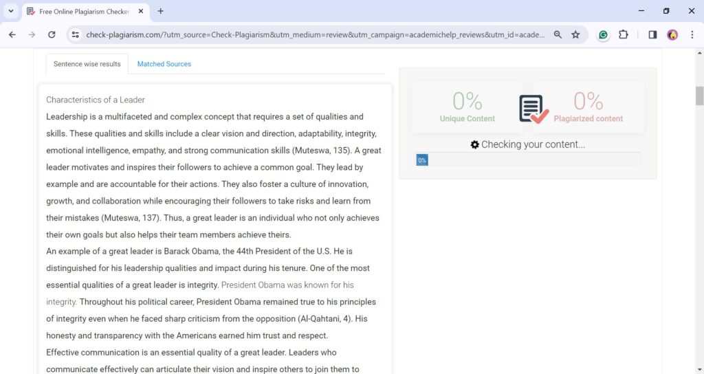 A screenshot of a checking process at Check-Plagiarism