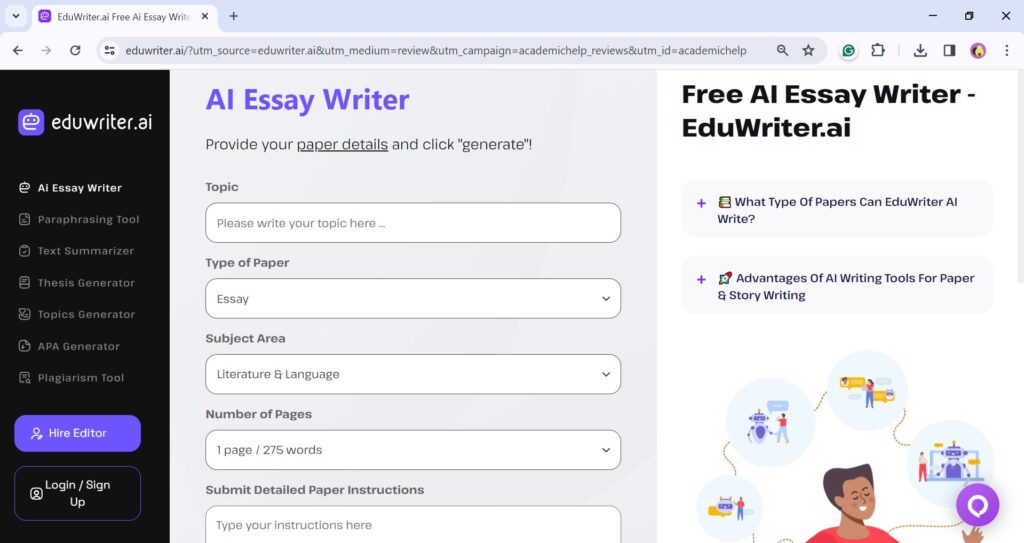 EduWriter.ai main page