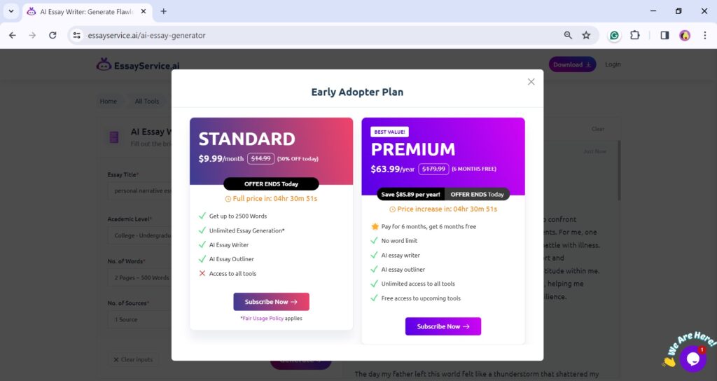 Essayservice.ai paid subscription