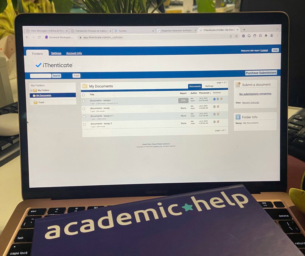 A photo of our dashboard at iThenticate