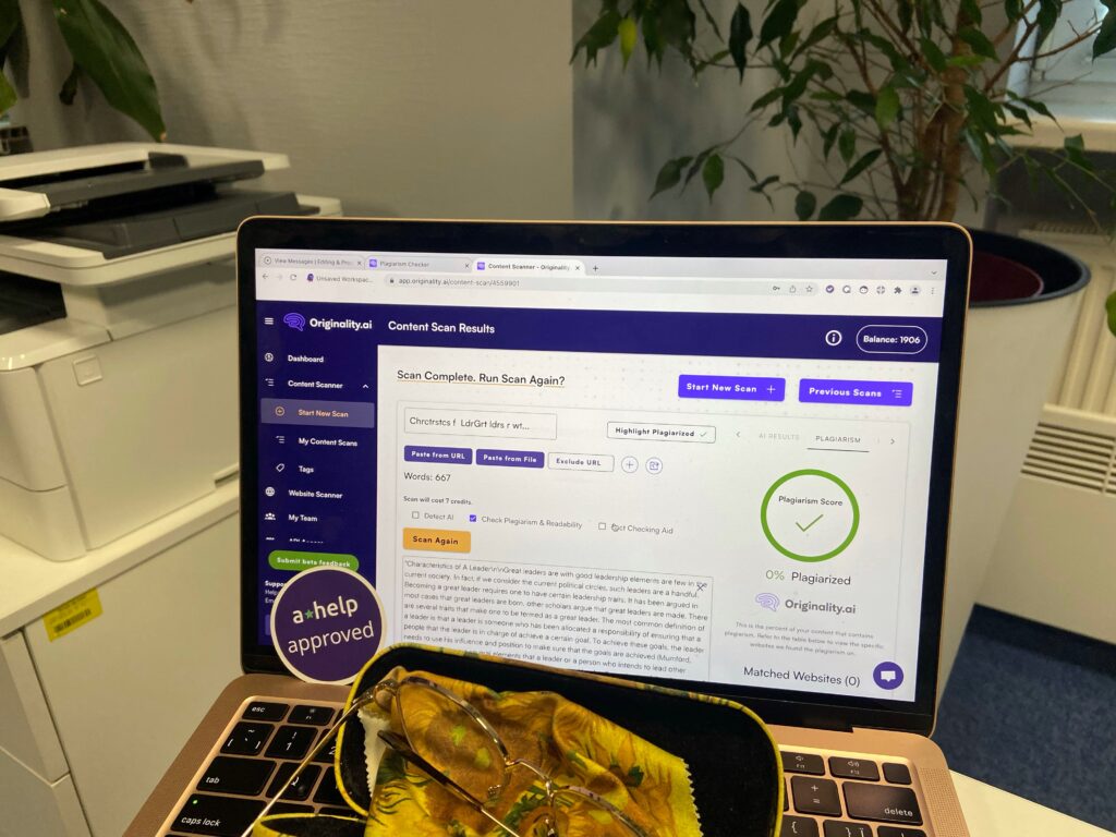 Plagiarism scan at Originality AI 