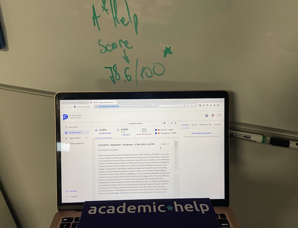 A photo of plagiarism detection results at Plagiarismcheck.org