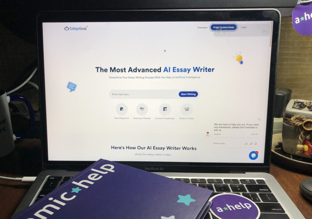 A photograph of CollegeEssayAI website on the screen of a laptop