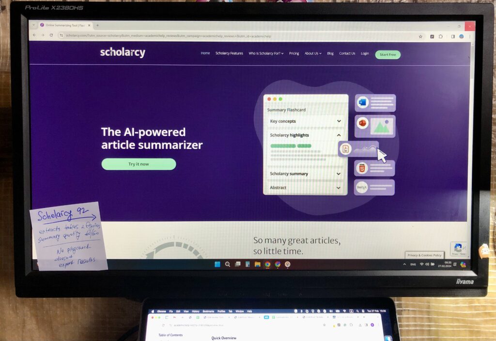 A photo of Scholarcy main page