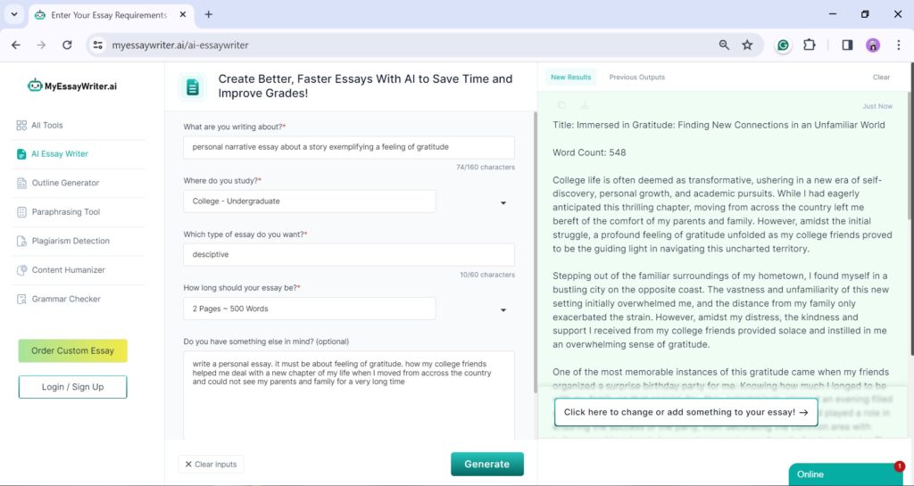 MyEssayWriter generated draft