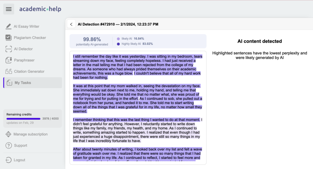 Detecting AI in Anyword's essay