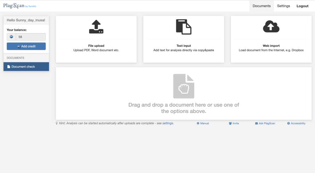 A screenshot showing our dashboard at PlagScan