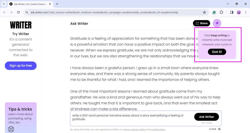 Writer text expander feature