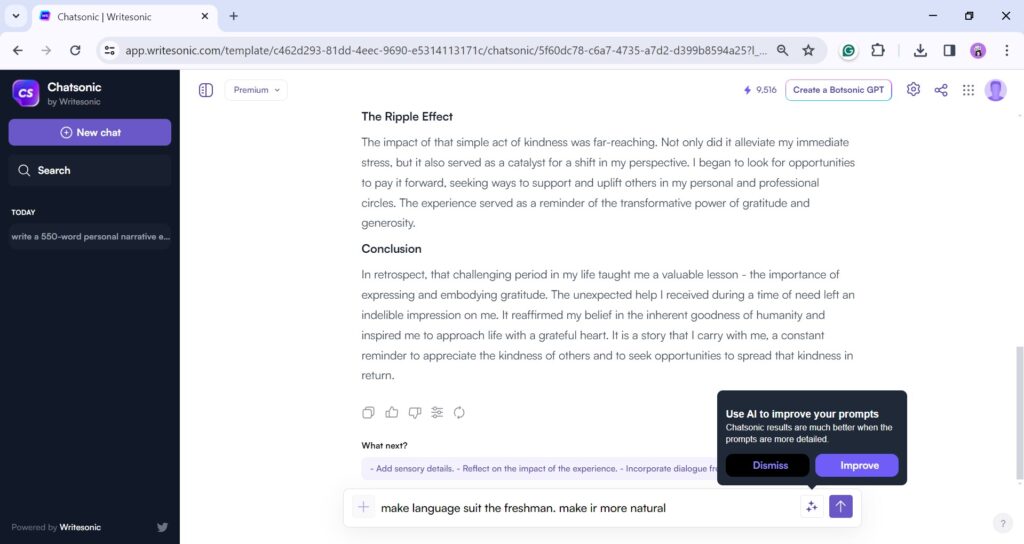 Writesonic enhancing generated text
