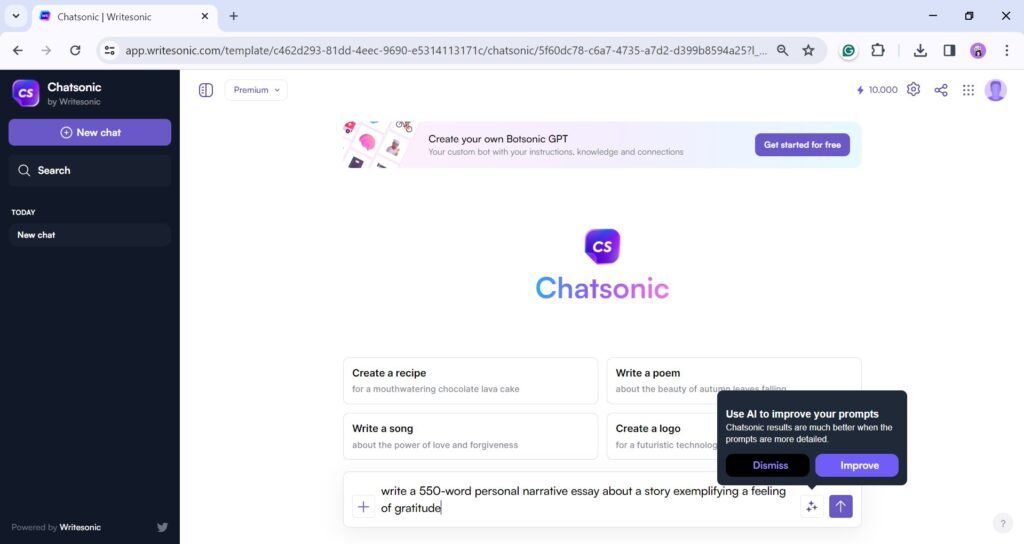 Writesonic insert prompt