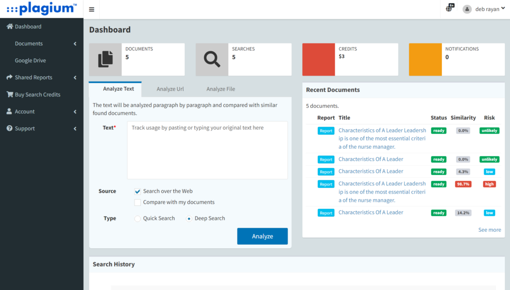 Personal account at Plagium