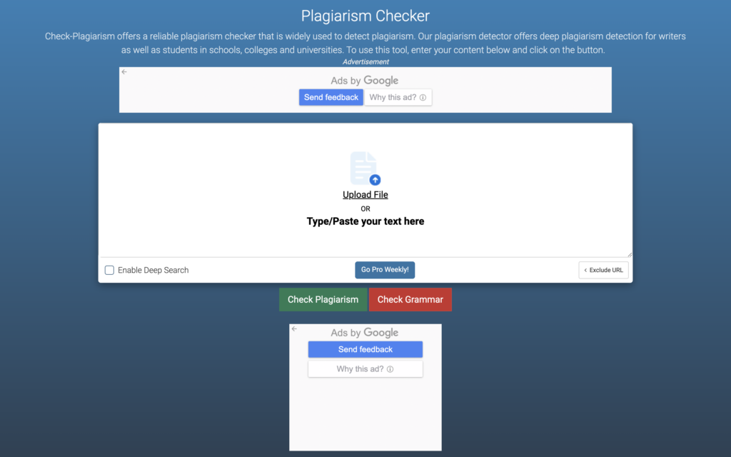 A screenshot of a dashboard at Check Plagiarism