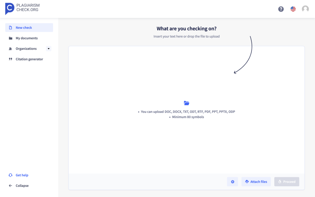A screenshot of a dashboard at PlagiarismCheck