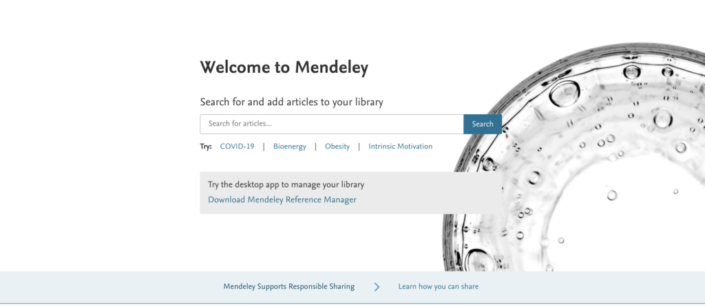 A screenshot of the search engine at Mendeley