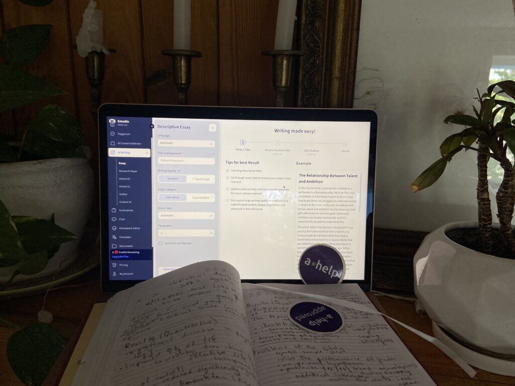 Elección del tipo de escritura en Smodin.io