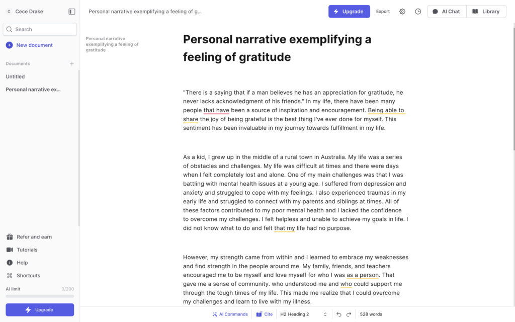 A screenshot of text generation at Jenni.ai