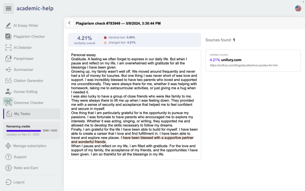 AI detection results for essay from ToolBaz