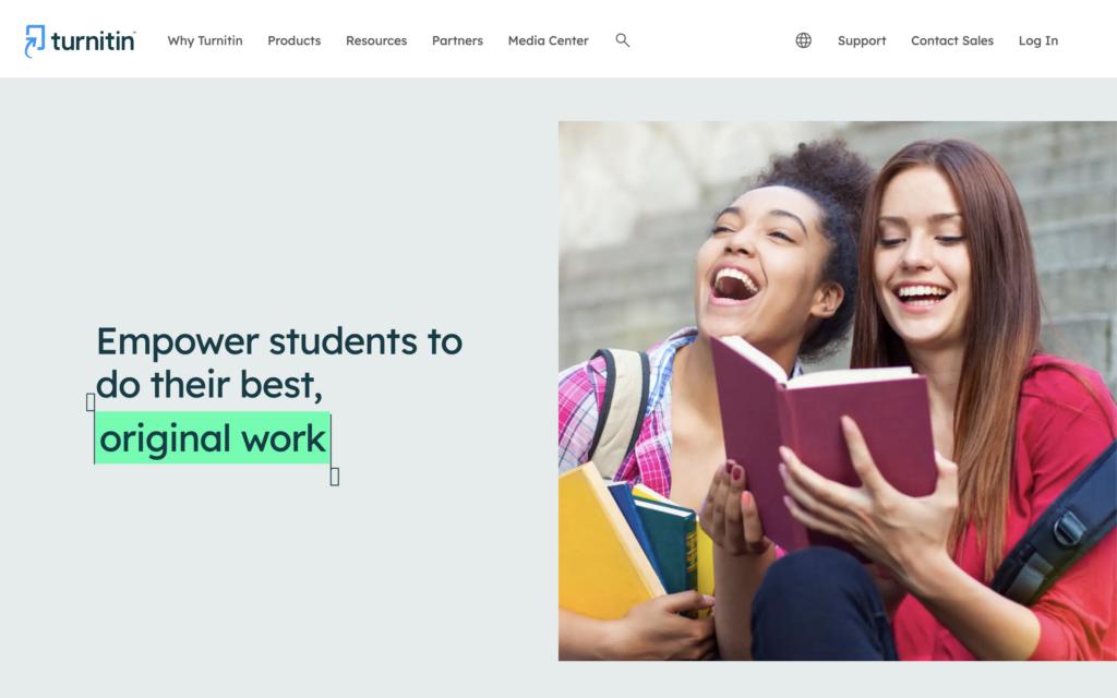 A screenshot of Turnitin's main page