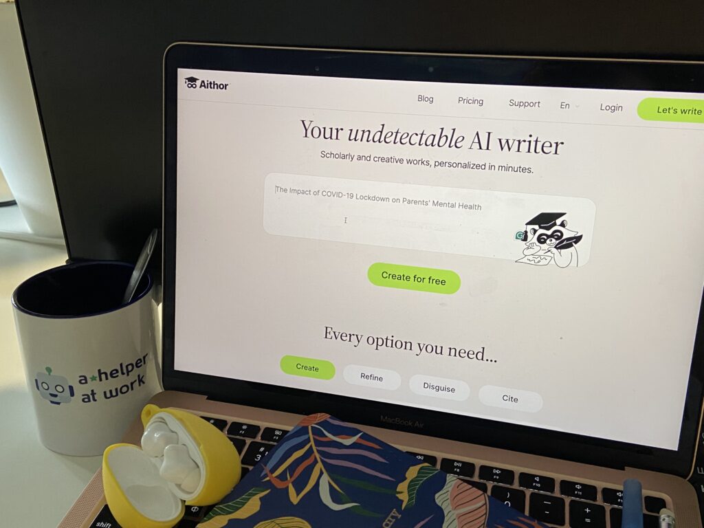 A photo of main page at Aithor