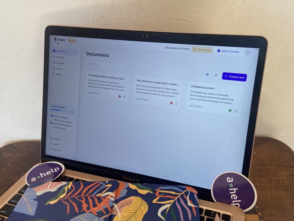 A photo of our dashboard at Linguix