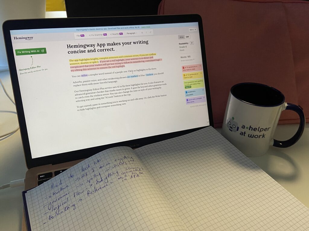 A photo of us Checking out Hemingway Editor