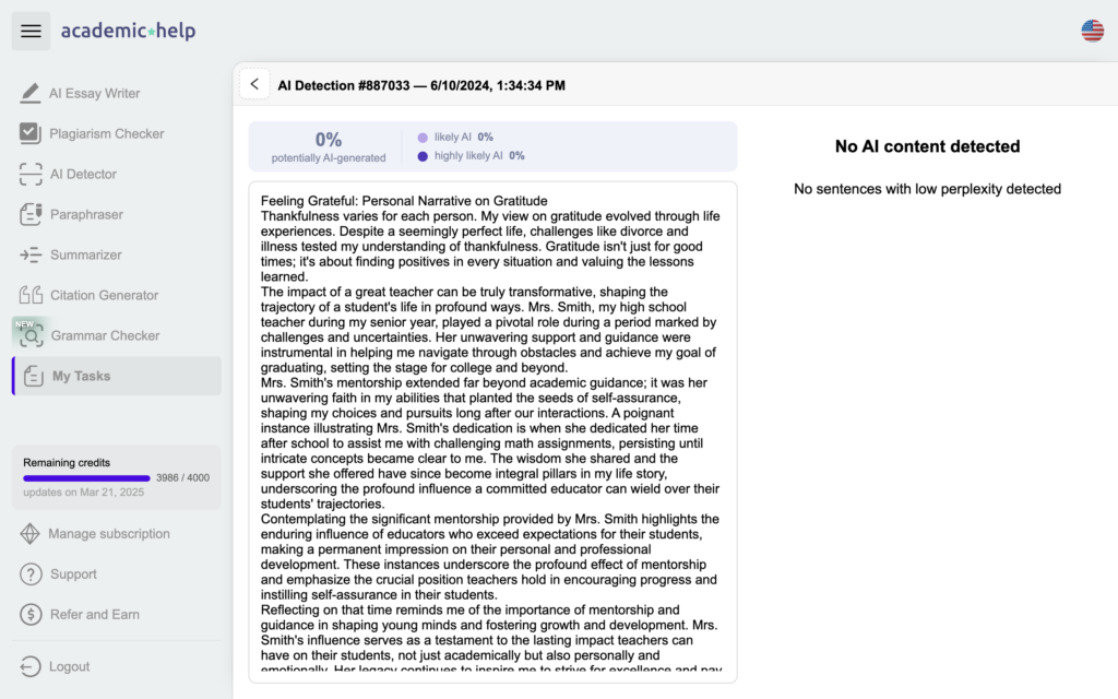 A screenshot of AI Detection of Scalenut's essay
