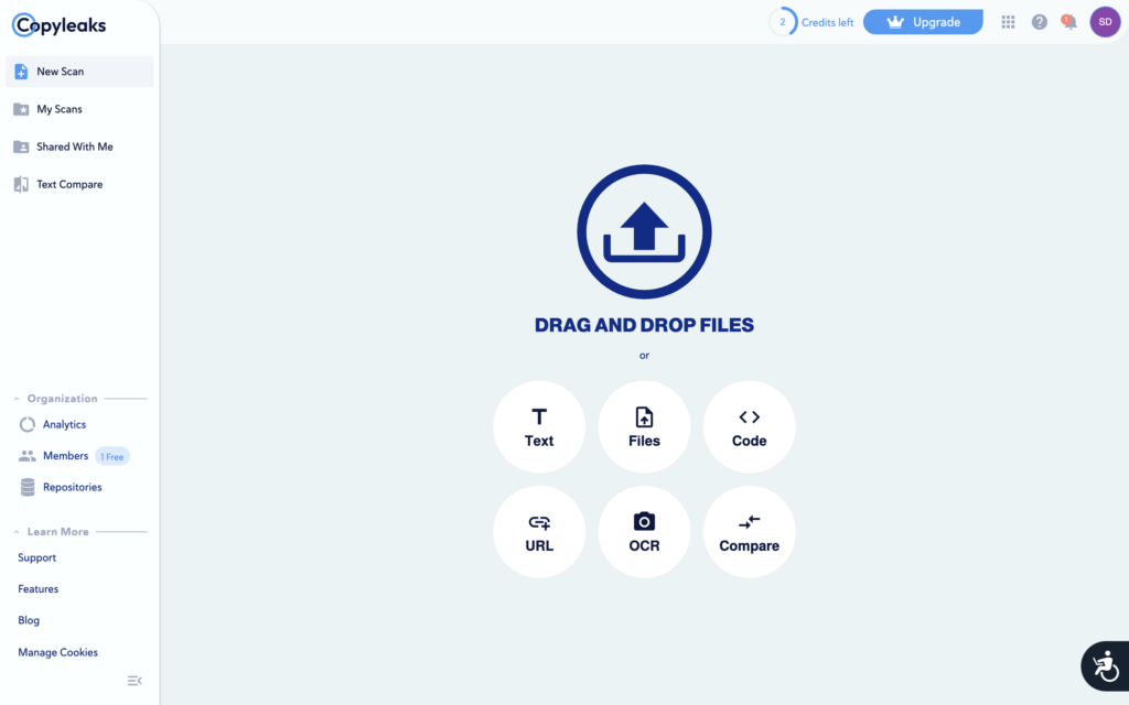 Dashboard at Copy Leaks
