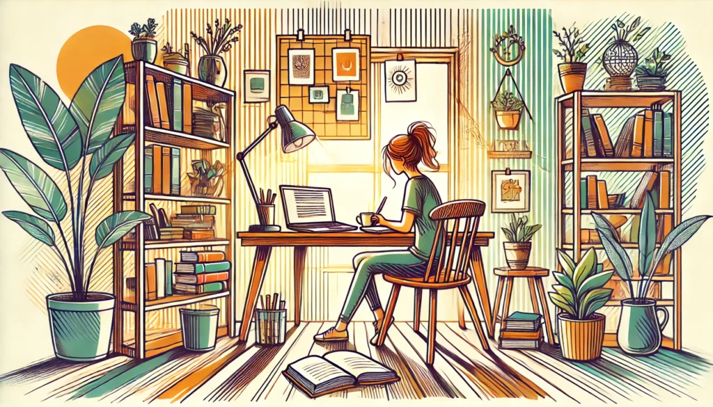 colourful image of girl writing a literary analysis essay