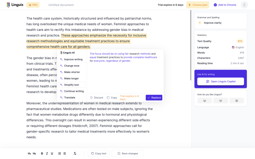 Well-written essay's assessment from Linguix 